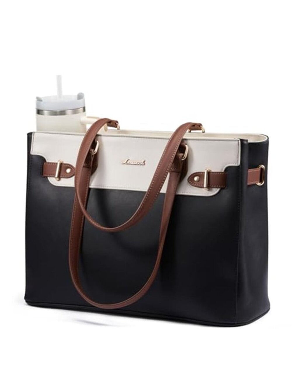 Womens Work Tote Bag Large Laptop 17 Inch Waterproof PU Leather Cup Holder